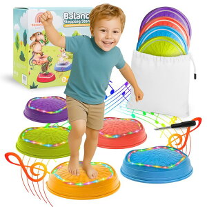 �~�� ��ѐ� �뉀 �m�� �� DREAMSCAPE KIDS Glow-in-The-Dark Musical Balance Stepping Stones, 5 pcs, Non-Slip Sensory Toy with Lights & Music, Indoor/Outdoor Montessori Obstacle Course for Toddlers & Kids 3+ �y���s�A���i�z