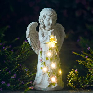 �K�[�f�����C�gLED�\�[���[���C�g �\�[���[�p���[ Nacome Garden Outdoor Statues Angel with Succulent and 7 LED Lights ? Lawn Decor for Patio, Balcony, Yard Ornament - Chrismtas Gifts for Mom Grandma �y���s�A���i�z