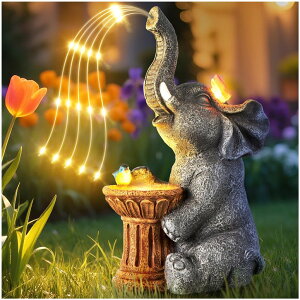 �K�[�f�����C�gLED�\�[���[���C�g �\�[���[�p���[ Elephant Statue Garden Decor- Outdoor Christmas Decoration with Solar Powered LED Lights, Thanksgiving Birthday Gifts for Women, Garden Gifts for Mom, Decorations for Courtyard, Patio, �y