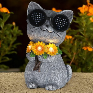 �K�[�f�����C�gLED�\�[���[���C�g �\�[���[�p���[ Pawatee Solar Garden Statues Cat with Daisy and LED Lights Birthday Gifts for Women Mom Grandma Solar Outdoor Decor for Patio Backyard Yard Lawn Decoration-Unique Housewarming Gifts �y��
