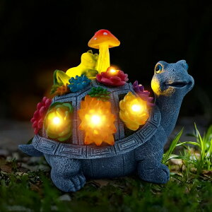 �K�[�f�����C�gLED�\�[���[���C�g �\�[���[�p���[ CNPOLOOK Solar Garden Outdoor Statues Turtle with Succulent and 9 LED Lights - Lawn Decor Tortoise Statue for Patio, Balcony, Yard Ornament - Unique Housewarming Gifts�i8.5 Inch�j �y��