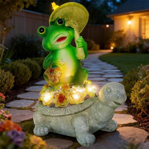 �K�[�f�����C�gLED�\�[���[���C�g �\�[���[�p���[ Solar Garden Statue Outdoor Decor Turtle & Frog with LED Lights ? Yard Decor for Patio, Balcony, Backyard, Lawn Ornaments Tortoise Figurine, Unique Birthday Gifts for Mom, House Warmi �y