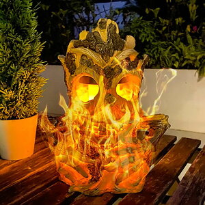 �K�[�f�����C�gLED�\�[���[���C�g �\�[���[�p���[ Solar Light Outdoor Waterproof, Garden Statues Tiki Decor Halloween Solar Lanterns, Tree Stump on Fire Flickering Flame Light Waterproof for Table, Yard, Garden, Patio, Pathway, Holida �y
