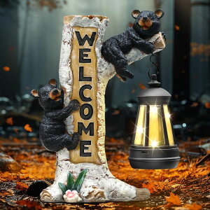 �K�[�f�����C�gLED�\�[���[���C�g �\�[���[�p���[ Json Garden Bear Statue with Solar LED Lantern, Gifts for Mom Yard Art, Whimsical Figurine Large Sculpture Lighted Outdoor Mother's Day Spring Decorations for Lawn, Porch �y���s�A��