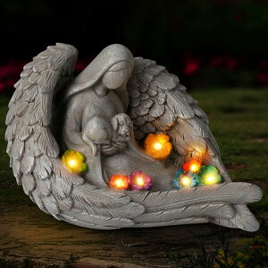 �K�[�f�����C�gLED�\�[���[���C�g �\�[���[�p���[ CNPOLOOK Solar Garden Decor - Memorial for Loss of Dog with Angel Statue, Solar Powered Outdoor Pet Memorial Stone & Dog Remembrance Gift for Backyard, Cemetery Handmade Eco-Resin, 7 L �y