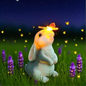 �K�[�f�����C�gLED�\�[���[���C�g �\�[���[�p���[ YMTengFei Solar Garden Statue Outdoor Decor Rabbit Figurines with LED Butterfly Lights, Bunny Statues Patio Ornament Decor for Lawn Balcony Yard, Gifts for Mum Grandmom on Birthday Mot �y
