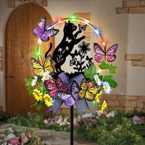 �K�[�f�����C�gLED�\�[���[���C�g �\�[���[�p���[ Cat Solar Lights Outdoor Garden,Silhouette Cat with Butterflies Waterproof Garden Stake for Yard, Lawn,Best Gifts for Women �y���s�A���i�z