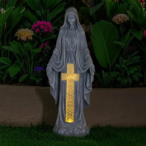 �K�[�f�����C�gLED�\�[���[���C�g �\�[���[�p���[ VChymm Solar Virgin Mary Praying Statue 27.9 Inch- Outdoor Religious Garden Decor with LED Lights, Weather-Resistant Magnesium Oxide Sculpture for Yard, Patio, Entryway �iGray Solar Vi 