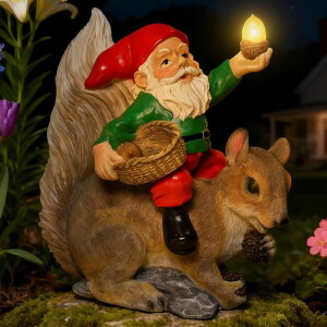 �K�[�f�����C�gLED�\�[���[���C�g �\�[���[�p���[ ZESTYEUX Solar Funny Garden Gnome Squirrel Figurine LED Lights Decorations for Yard Sculpture Outdoor Statue �y���s�A���i�z