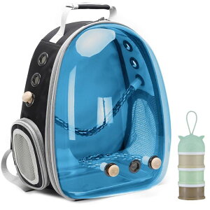 �C���R ���� �o�[�h �g���x���L�����A�[ Bird Traval Carrier Cage, Polarized Tinted Blue Space Capsule Astronaut Backpack to Carry Parakeet Cockatiel Parrot with Bird Feeder Metal Tray Wood Perch, Vet Transport Bag �y���s�A���i�z