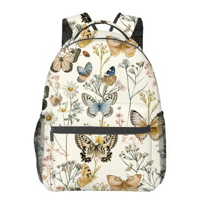 �C���R ���� �o�[�h �g���x���L�����A�[ MIEPOS Vintage Butterfly Backpack,Wildflower Retro Polyester Backpacks,Lightweight Double Shoulder Back Pack for Girls Women,Floral Cream Bookbag,School Bag Gifts,Casual Travel Daypack Book Pac �y��