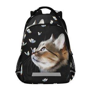 �C���R ���� �o�[�h �g���x���L�����A�[ ALAZA Cute Cat Kitten with Butterfly Backpacks Travel Laptop Daypack School Book Bag for Men Women �y���s�A���i�z