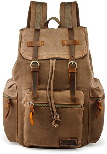 �C���R ���� �o�[�h �g���x���L�����A�[ GEARONIC Vintage Canvas Backpack, Casual Daypack Backpacks for Men Women, 15inch Laptop Bag Travel Hiking Camping Rucksack - Brown �y���s�A���i�z