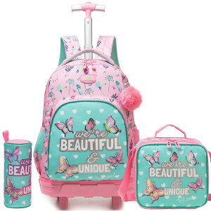�C���R ���� �o�[�h �g���x���L�����A�[ ZBAOGTW Girls Rolling Backpack for Kids Ages 8-12 Butterfly Wheeled Backpack for Kids Backpacks for Girls with Lunch Bag Back to School Supplies Kit �y���s�A���i�z