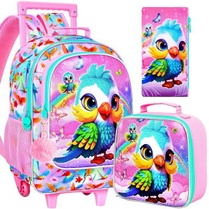 �C���R ���� �o�[�h �g���x���L�����A�[ WZLVO 4PCS Rolling Backpack for Girls, Kids Roller School Bookbag with Lunch Bag, Water Resistant Wheeled Backpacks for Teens Elementary Trave �y���s�A���i�z