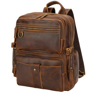 �C���R ���� �o�[�h �g���x���L�����A�[ Miracttld Leather Backpack for Men 15.6 Laptop Backpack 100% Madagascar top-Grain Leather Backpack Brown Large Size �y���s�A���i�z
