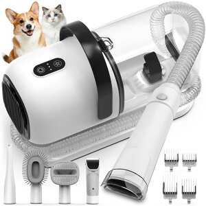 �y�b�g�o���J�� FIXR Dog Grooming Vacuum, All-in-One Pet Grooming Kit with Hair Clipper & Shedding Brush, Low Noise 12,000Pa Dog Hair Remover Vacuum, Pet Groomer Set with Cleaning Brushes, PG01 �y���s�A���i�z