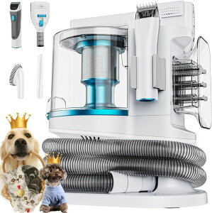 �y�b�g�o���J�� PROMOMO Pet Grooming Kit with 3.4L Oversized Vacuum Suction - 99% Pet Hair Removal - Professional Dog Clippers & Shedding Tools for Cats, Teddy, Poodle, Golden Retrievers (Pearl White) �y���s�A���i�z