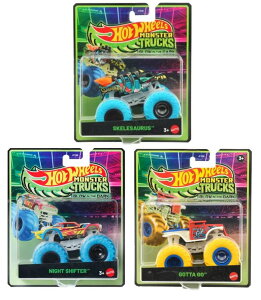 �z�b�g�E�B�[�� �����X�^�[�g���b�N Hot Wheels Monster Trucks Glow in The Dark Collection, Skelesaurus Night Shifter Gotta Go, Die-Cast Vehicle Set, Ages 3+ JFX08 �y���s�A���i�z