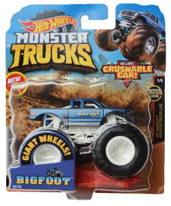 �z�b�g�E�B�[�� �����X�^�[�g���b�N Hot Wheels Monster Trucks 1:64 Scale Bigfoot 21/75 Crushable car, Blue with White roll cage �y���s�A���i�z