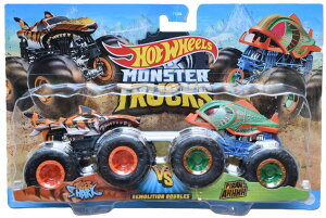 �z�b�g�E�B�[�� �����X�^�[�g���b�N Hot Wheels Monster Trucks Tiger Shark vs Piran-Ahhhh, 1:64 Scale Demolition Doubles �y���s�A���i�z
