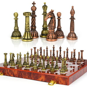 �`�F�X�Z�b�g Vintage Metal Chess Set for Adults & Kids ? Folding Marbling Chess Board with Storage ? Elegant Travel Chess Set with Weighted Metal Pieces ? Classic Board Game Gift & Home D?cor �y���s�A���i�z