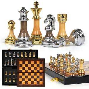 �`�F�X�Z�b�g Luxury Large Metal & Acrylic Chess Set with Wooden Chess Board (17�h) ? Weighted Chess Pieces with 3.5�h King, Foldable Tournament Chess Set for Adults and Kids, Professional Chess Game Set �y���s�A���i�z