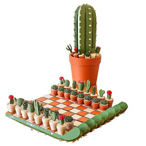 �`�F�X�Z�b�g Cactus Chess Set for Adults & Kids, 32 Unique 3D-Printed Cactus Pieces with Roll-Up Mat & Planter Storage Box ? Portable Travel Chess Board, Novelty Succulent Decor, Ideal Gift for Plant Lovers �y���s�A���i�z