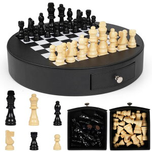 �`�F�X�Z�b�g 13-Inch Leather Chess Set with Wooden Chess Pieces,Portable Chess Board with Storage Drawer, Classic Strategy Board Game for Adults and Kids, Elegant Gift for Family and Friends �y���s�A���i�z