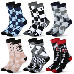 �`�F�X�Z�b�g Newcotte 6 Pairs Chess Socks Christmas Novelty Socks Gifts for Adults Men Women Chess Lover Players �y���s�A���i�z