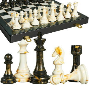 �`�F�X�Z�b�g OUMODA 15" Large Chess Set for Adults with Extra 2 Queens, Weighted Acrylic Pieces-3.5" King w/Leather Base, Portable Folding Marbling Wooden Chess Board - Travel/Family Game & Elegant Gift �y���s�A���i�z
