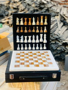 �`�F�X�Z�b�g NatureBoost Marble Chess Set Handmade Onyx Full Chess Game Set.Comes in Rexine Box Packaging. Perfect for Gifting (White Green) �y���s�A���i�z