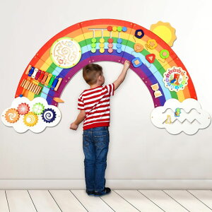 �v���C�p�l�� �m�� ���� �� 5FT Large Sunshine Rainbow Wooden Activity Wall Panel Christmas Gift Educational Montessori Toy for Toddler Kids Interactive Sensory Activity Busy Board Daycare Learning Center Toddler Room Decor �y���s�A���i