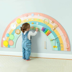 �v���C�p�l�� �m�� ���� �� Play Platoon Kids Sensory Wall Panel, Activity Wall Busy Board Toys for Toddlers 1-3, Sensory Board - 64x32 inch Neutral Wooden Rainbow with 11 Activities for Montessori Playroom �y���s�A���i�z