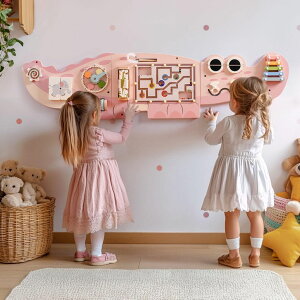�v���C�p�l�� �m�� ���� �� ROBOTIME Crocodile Busy Board Wall Panels for Toddlers, Pink Montessori Sensory Activity Board, Montessori Sensory Wall-Mounted Learning Center Toy for Kids Room, Educational Toys for Boys & Girls �y���s�A���i