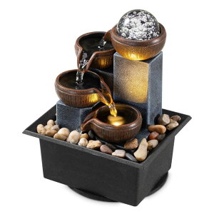 ��� ���� ��̃I�u�W�F �e�[�u���g�b�v�t�@�E���e�� �C���e���A���� Tabletop Fountain 4 Level Tabletop Waterfall Indoor Meditation Fountain Office Home Relax Desktop Waterfall Includes Many Natural River Rocks LED Lights Bubble B
