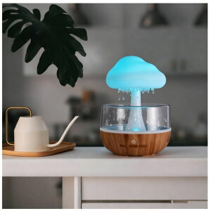 ��� ���� ��̃I�u�W�F �e�[�u���g�b�v�t�@�E���e�� �C���e���A���� Weljoy Mushroom Cloud Rain Lamp, 7 Color Changing LED Tabletop Fountain with Water Drip Sounds, USB Rechargeable Desk Decor for Home, Office (Wood Grain Base) 