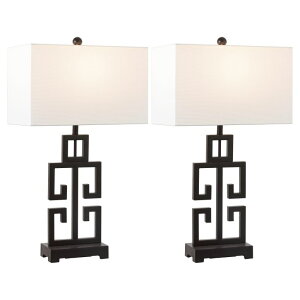 �T�t�@���B�� safavieh �e�[�u�������v �T�t�@�r�� �T�t�@���B�A SAFAVIEH Lighting Collection ? Greek Key Table Lamp Set of 2 ? Oil-Rubbed Bronze Base with White Fabric Shade, LED Bulbs Included, 29-Inch Bedroom Living Room Desk Lamp 