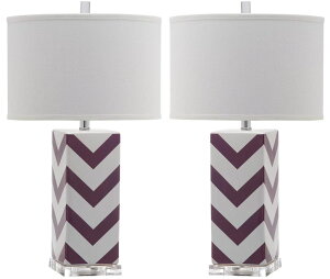 �T�t�@���B�� safavieh �e�[�u�������v �T�t�@�r�� �T�t�@���B�A SAFAVIEH Lighting Collection Chevron Modern Contemporary Light Purple Stripe 27-inch Bedroom Living Room Home Office Desk Nightstand Table Lamp Set of 2 (LED Bulbs Includ 