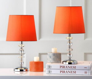�T�t�@���B�� safavieh �e�[�u�������v �T�t�@�r�� �T�t�@���B�A SAFAVIEH Lighting Collection Derry Modern Glam Crystal Stacked Orb/ Orange Shade 15-inch Bedroom Living Room Home Office Desk Nightstand Table Lamp Set of 2 (LED Bulbs In 