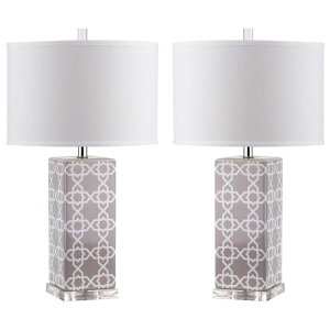 �T�t�@���B�� safavieh �e�[�u�������v �T�t�@�r�� �T�t�@���B�A SAFAVIEH Lighting Collection Quatrefoil Modern Contemporary Grey 27-inch Bedroom Living Room Home Office Desk Nightstand Table Lamp Set of 2 (LED Bulbs Included) �y���s