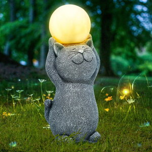 �K�[�f�����C�gLED�\�[���[���C�g �\�[���[�p���[ Solar Garden Decor Cat Moon Outdoor Statue and Figurine Lights, Outdoor Patio Sculpture Decor LED Light Gifts for Mom or Daughter, Garden Statues Birthday Gifts for Women Home and Yard �y