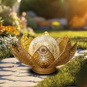 �K�[�f�����C�gLED�\�[���[���C�g �\�[���[�p���[ Elfengarden Solar Lights Outdoor Waterproof Lotus Flower Metal Yard Art Decoration Crackle Globe Glass Solar Lamp Garden Decor for Outside, Flowerbed Lawn Patio Porch Pathway Pond Deco �y