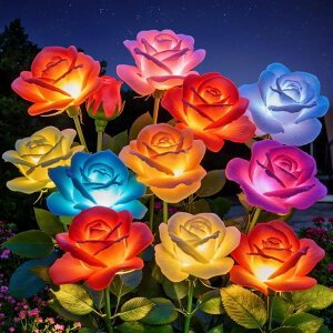 �K�[�f�����C�gLED�\�[���[���C�g �\�[���[�p���[ KOOPER 6 Pack Solar Lights Outdoor Garden Decor, 7 Color Changing Solar Flowers Outdoor Waterproof with 30 Bigger & Realistic Rose, Enlarged Size Panel for Patio Yard Garden Cemetery D �y