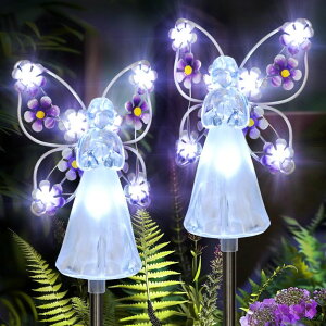 �K�[�f�����C�gLED�\�[���[���C�g �\�[���[�p���[ GIGALUMI Solar Angel Garden Stake Lights - 2 Pack Angel Solar Lights Outdoor Garden, Eternal Light Angel with 7 LEDs for Cemetery Grave Decorations, Memorial Gift, Christmas Yard Art, �y