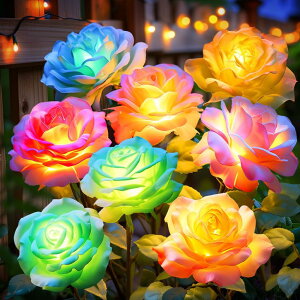 �K�[�f�����C�gLED�\�[���[���C�g �\�[���[�p���[ Solar Garden Lights Outdoor Waterproof: 6 Pack LED Solar Flowers Lights Garden Decor - 7 Color-Changing Spring Solar-Powered Stake Rose Decor for Patio Outside Yard Pathway Lawn Cemete �y