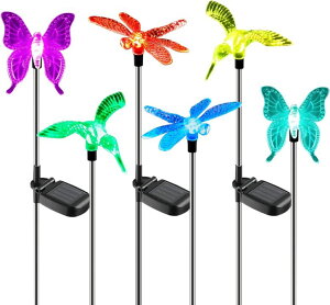 �K�[�f�����C�gLED�\�[���[���C�g �\�[���[�p���[ OxyLED Solar Garden Stake Lights 6 Pack Outdoor LED Figurine Lighting Color Changing Waterproof Solar Hummingbird Lights Butterfly Dragonfly for Patio Yard Pathway �y���s�A���i�z