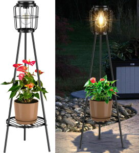 �K�[�f�����C�gLED�\�[���[���C�g �\�[���[�p���[ VISFLAIR Solar Lights with Plant Stand, Outdoor Floor Lamp, Waterproof Solar LED Edison Bulb Light Flower Shelf for Patio Porch Deck Yard Garden Decor-1 Pack �y���s�A���i�z