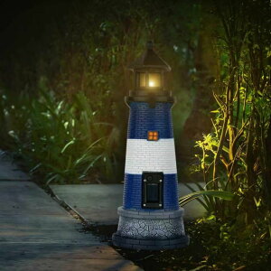 �K�[�f�����C�gLED�\�[���[���C�g �\�[���[�p���[ dojune Solar Garden Lighthouse Statue, 13 Inch Decorative LED Light with Auto On/Off Sensor, Hand-Painted Red and Blue Resin, Outdoor Yard Decor (Blue) �y���s�A���i�z
