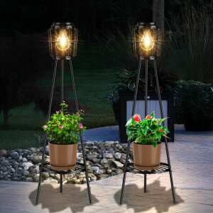 �K�[�f�����C�gLED�\�[���[���C�g �\�[���[�p���[ MXwcy 2 Pack Solar Lights Outdoor with Plant Stands, Solar Floor Lamp with LED Edison Bulbs for Garden Yard Pathway Driveway Front/Back Porch Decoration �y���s�A���i�z